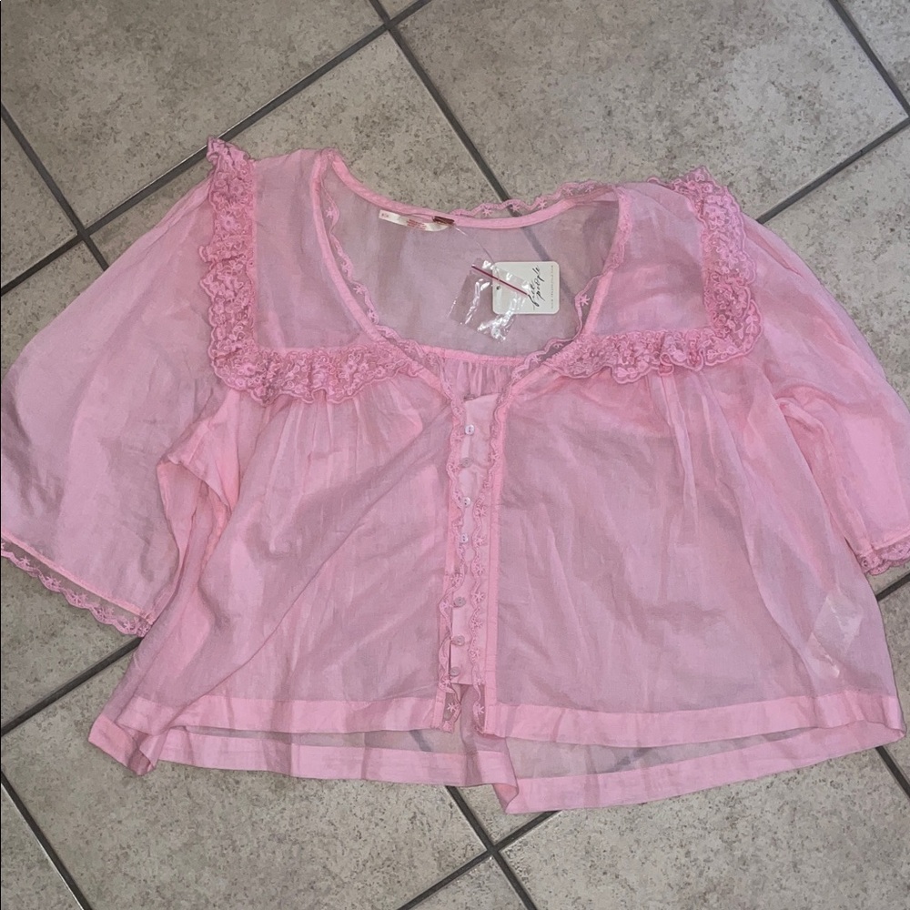 Sheer Pink Lace Top NWT Free People size M